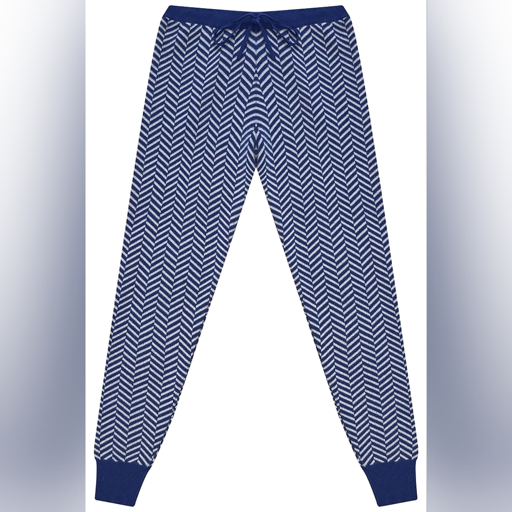 Madeleine Thompson WAUGH PANT Cashmere Wool Blue Harringbone Jogger Pants Small